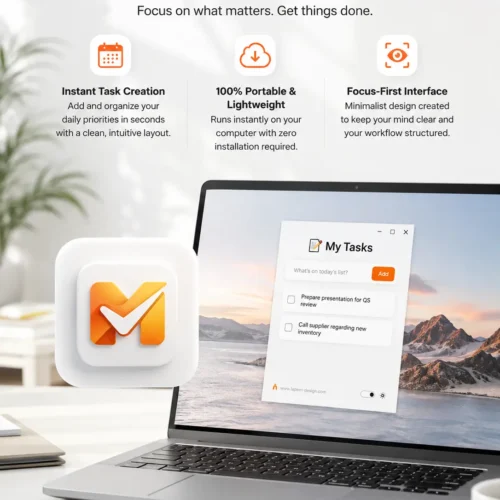 My Tasks portable task manager interface showing daily task list in light mode on desktop