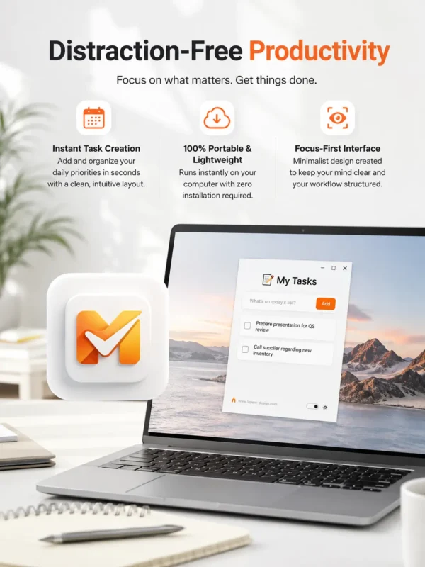 My Tasks portable task manager interface showing daily task list in light mode on desktop