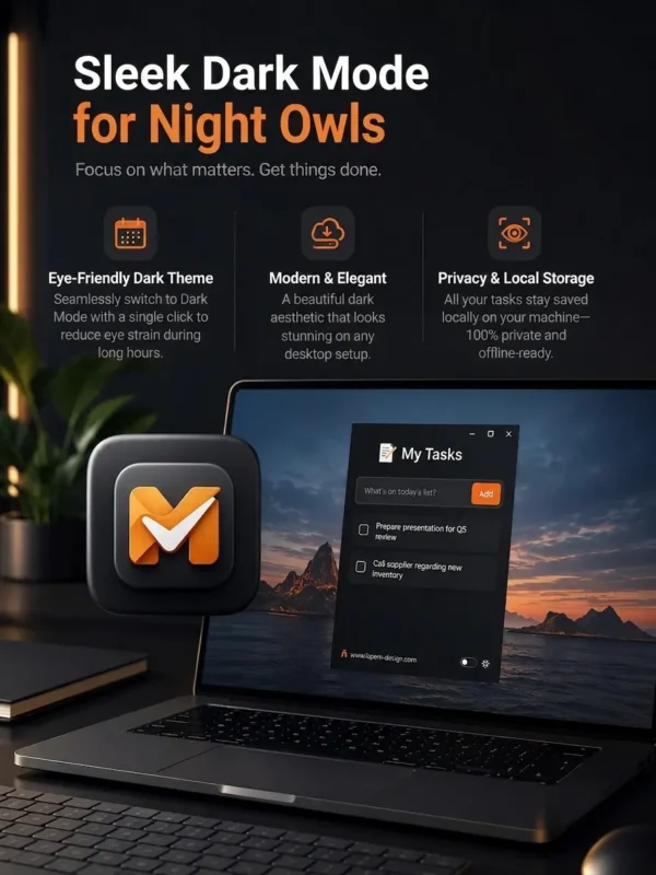 My Tasks task manager software interface running in Dark Mode
