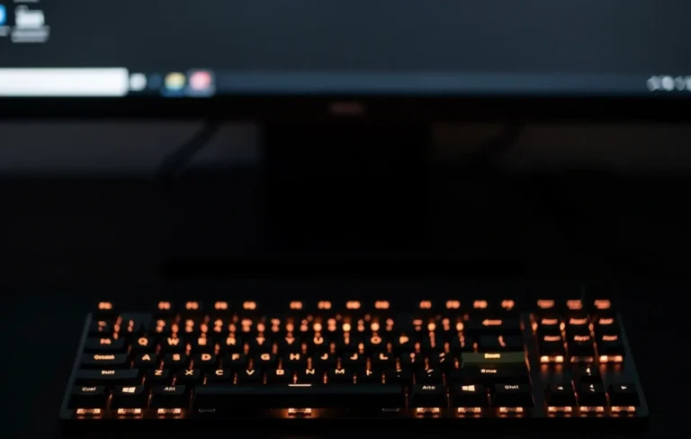 Minimalist dark setup with a backlit keyboard representing high-focus work and enterprise productivity