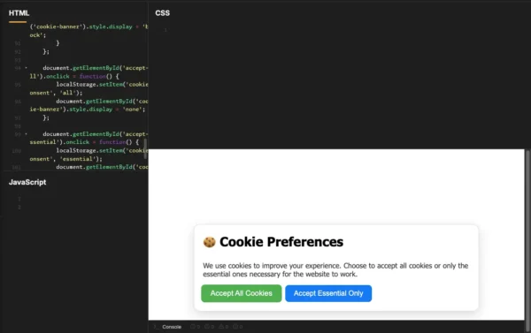 Cookie Consent UI – White Theme HTML Component White theme cookie consent HTML code component for website compliance and user privacy notification