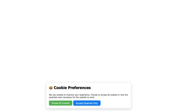 Cookie Consent HTML Code – White Theme Web Component White version of Cookie Consent HTML code snippet for website compliance and user privacy banner