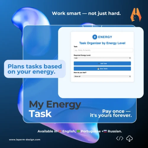 My Energy Task software dashboard showing energy-based daily task management system for productivity and focus